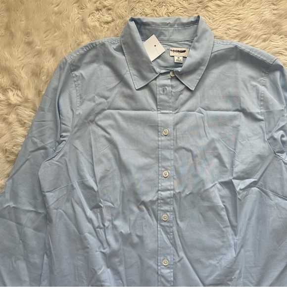 J. Crew Factory Top Feather-Trimmed Button-Up Shirt In Signature Fit Blue M NWT - Picture 5 of 12